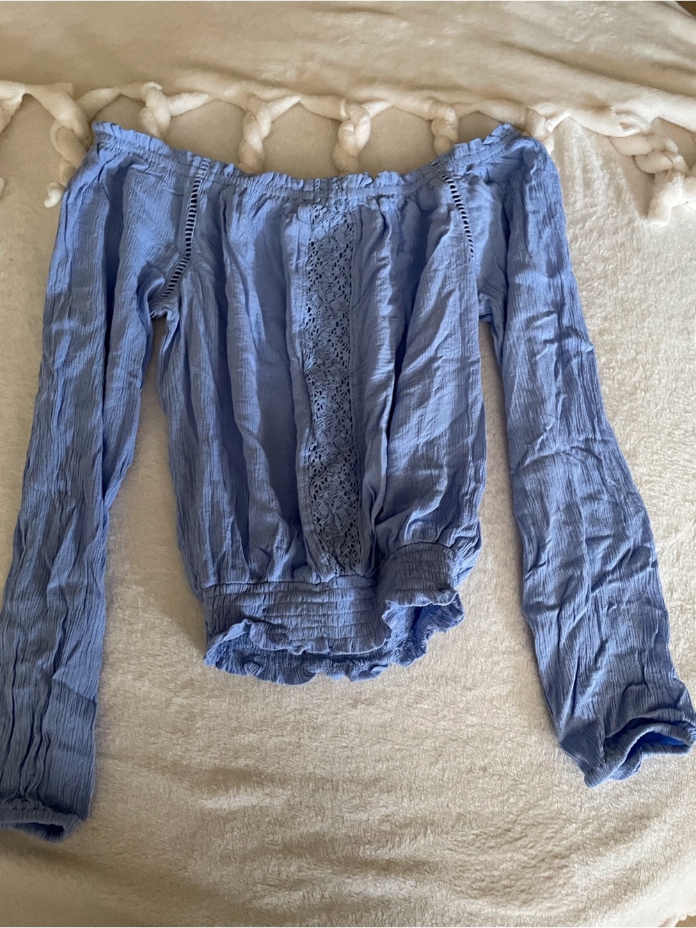 Aeropostale Light Blue Off-Shoulder Top with Lace Trim size xs